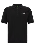 Hugo Boss Half-Zip Cotton Knit Polo Shirt — Black