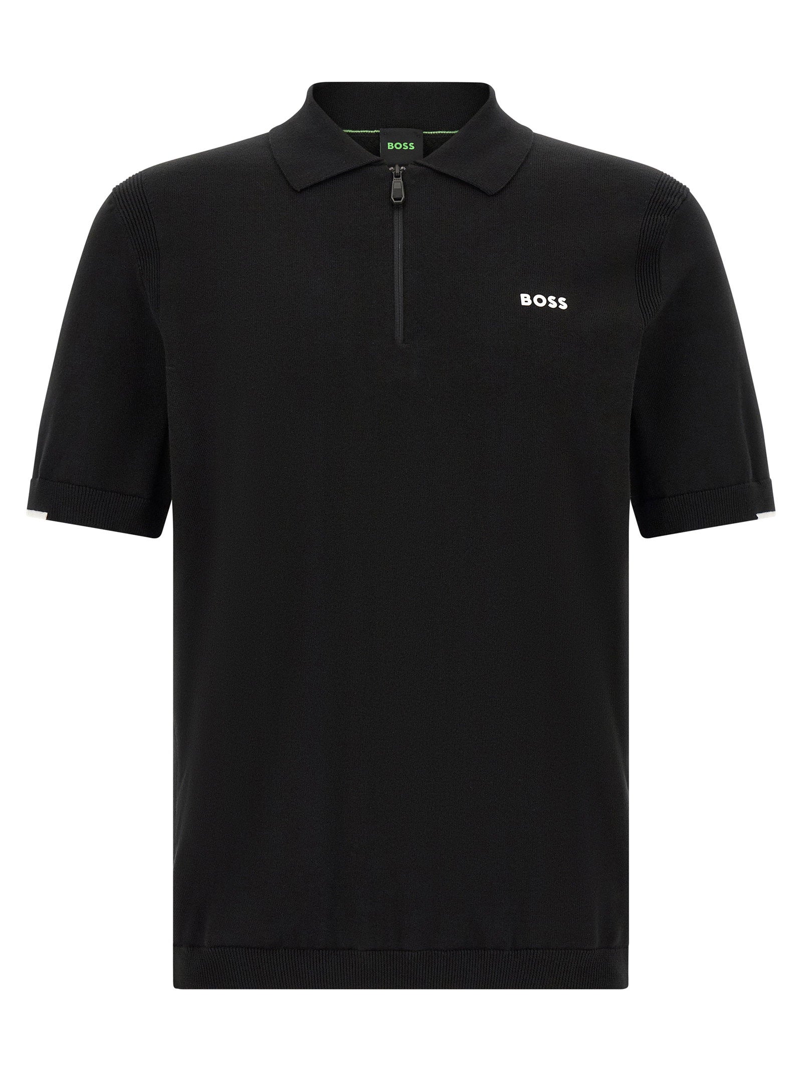 Hugo Boss Half-Zip Cotton Knit Polo Shirt — Black