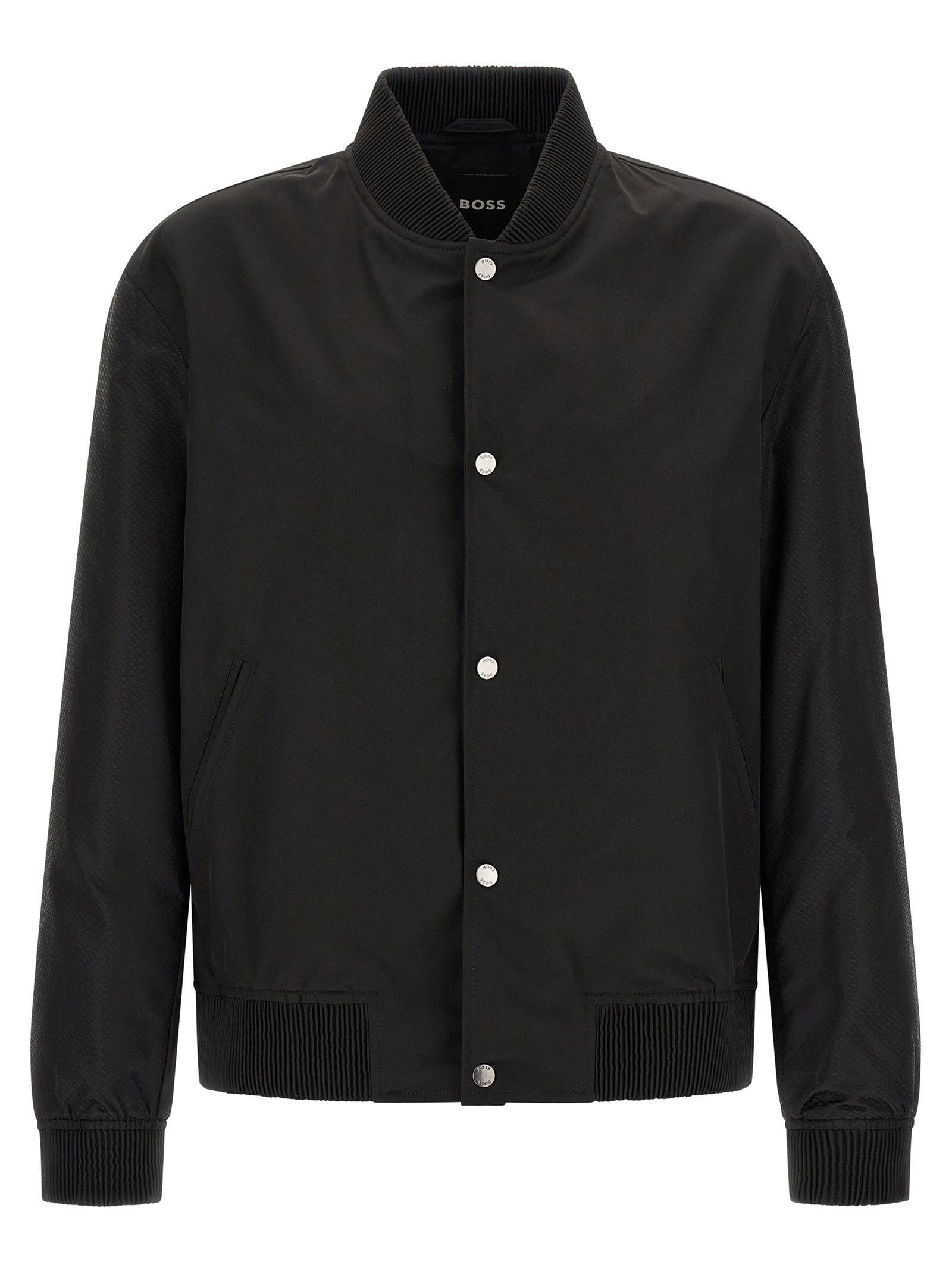 Hugo Boss Water-Repellent Monogram-Embroidered Jacket — Black