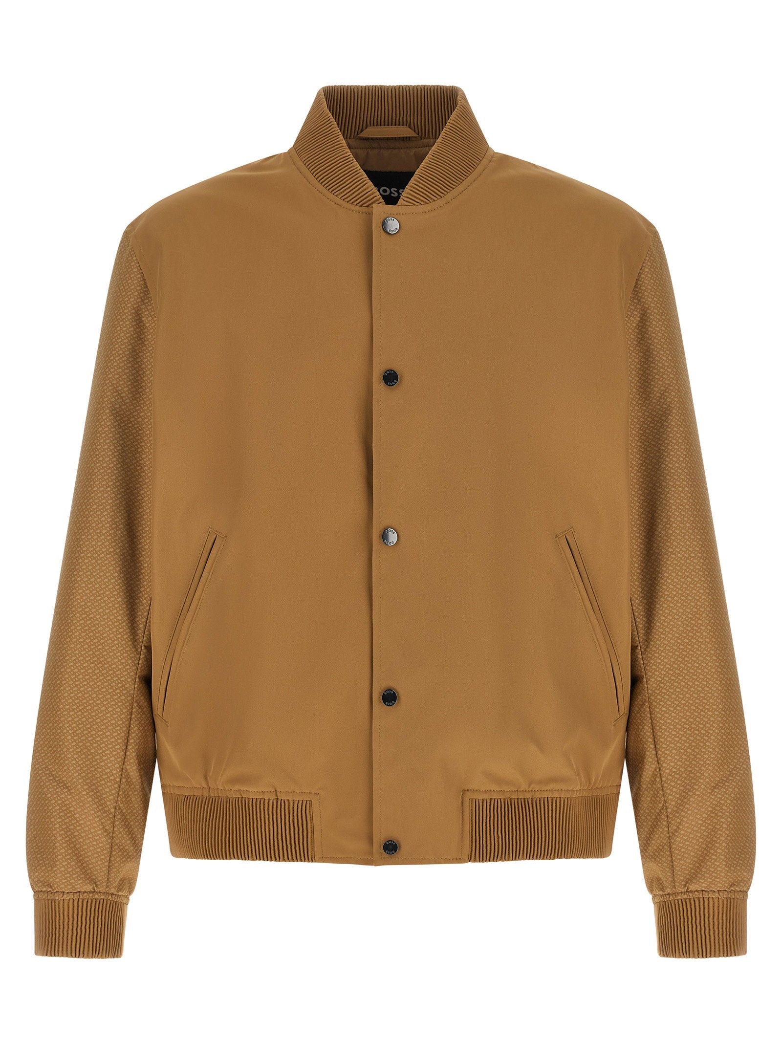 Hugo Boss Textured Sleeve Bomber Jacket — Camel
