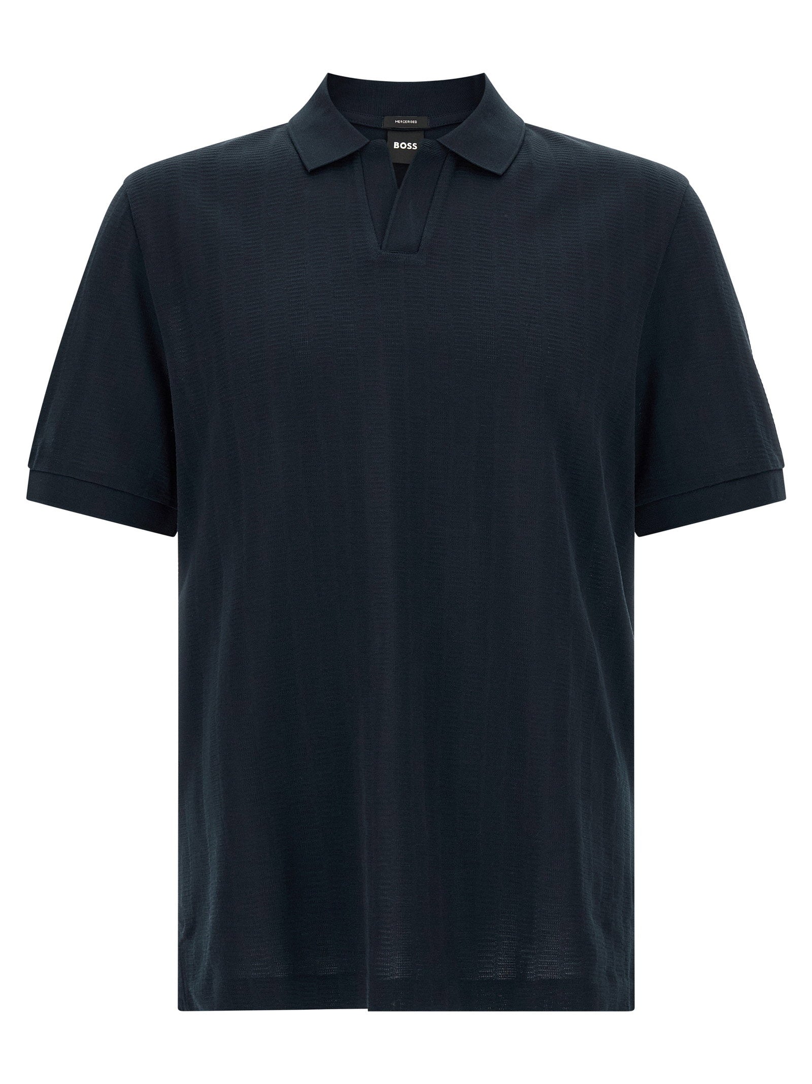 Hugo Boss Structured Jacquard Cotton Polo Shirt — Navy