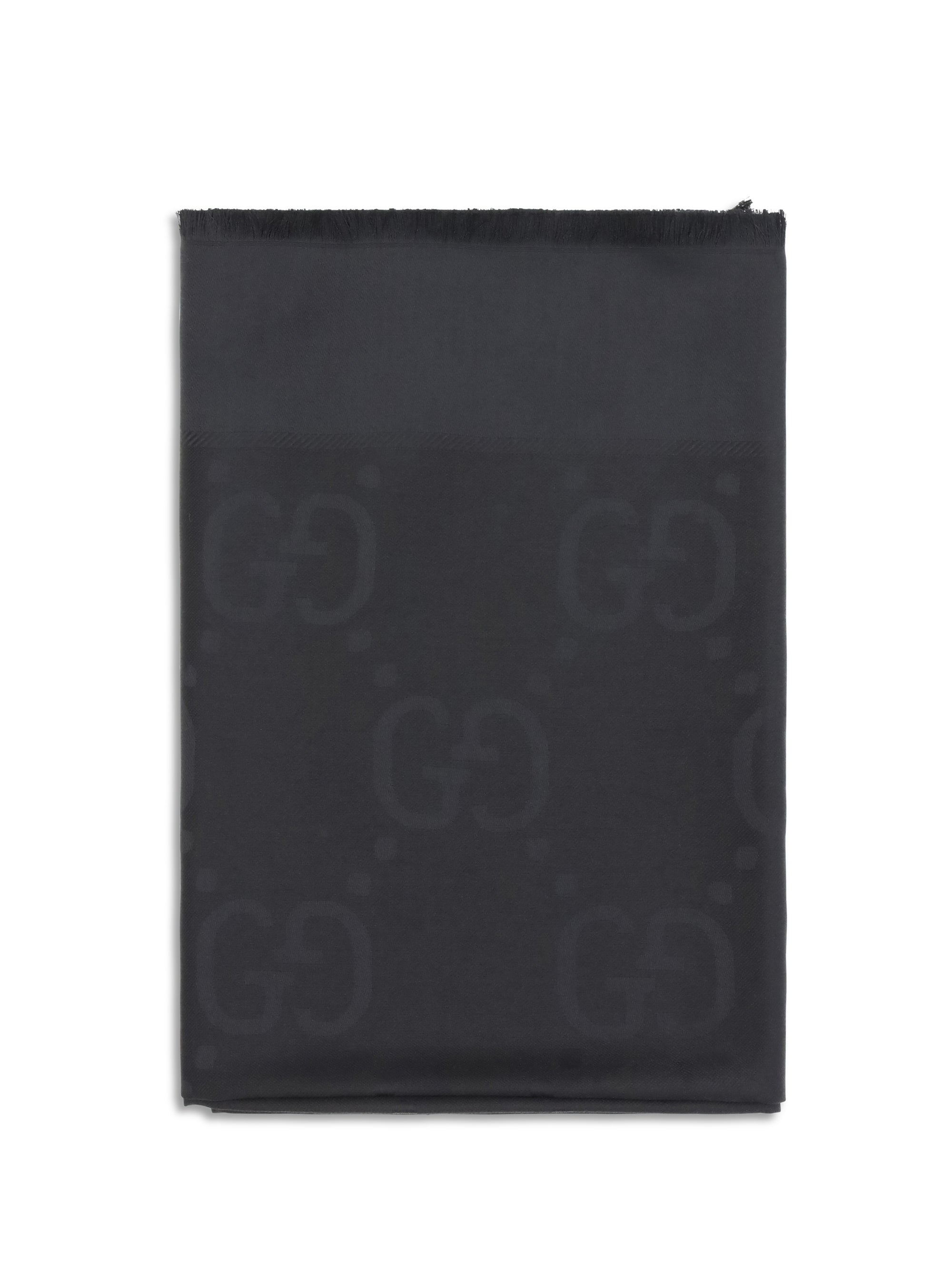 Gucci GG Jacquard Wool and Silk Scarf — Black