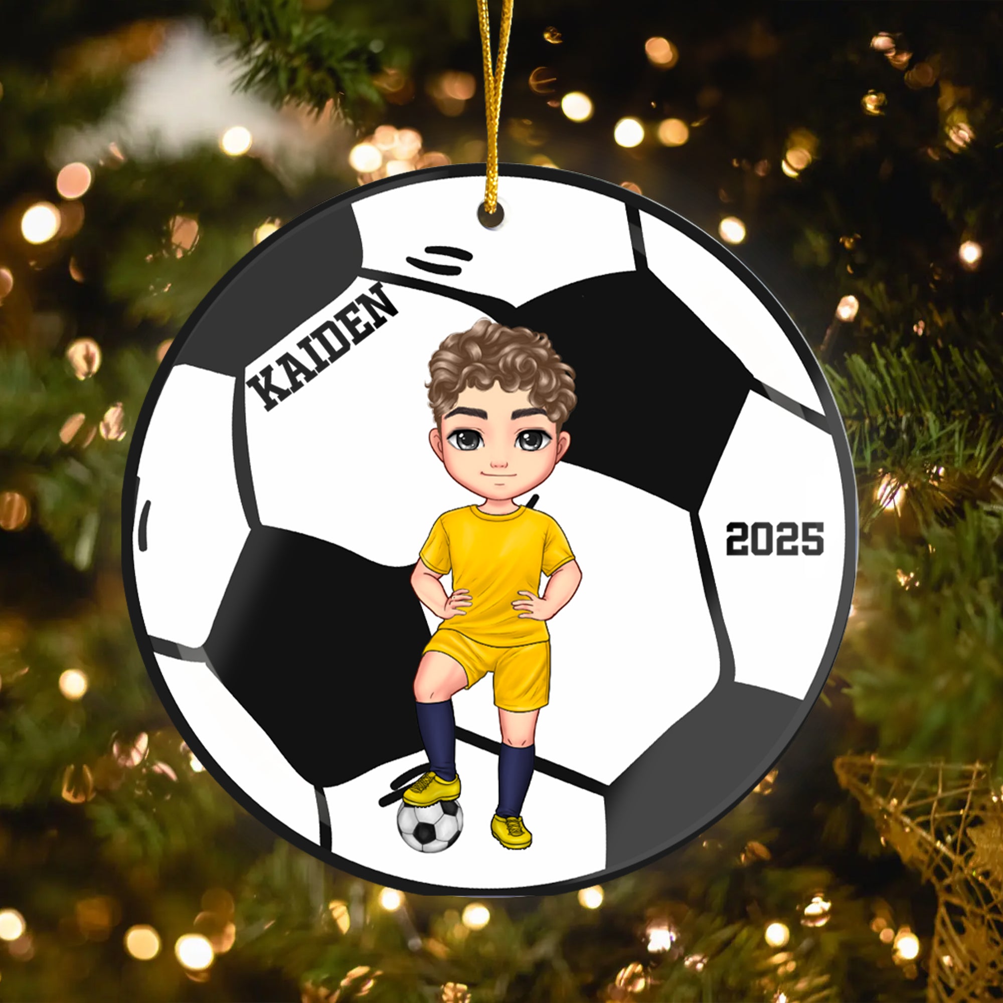 Pelota deportiva personalizada Personaje de dibujos animados Adorno navideño con nombre y año Decoración del árbol de Navidad Regalo de cumpleaños para los amantes del deporte