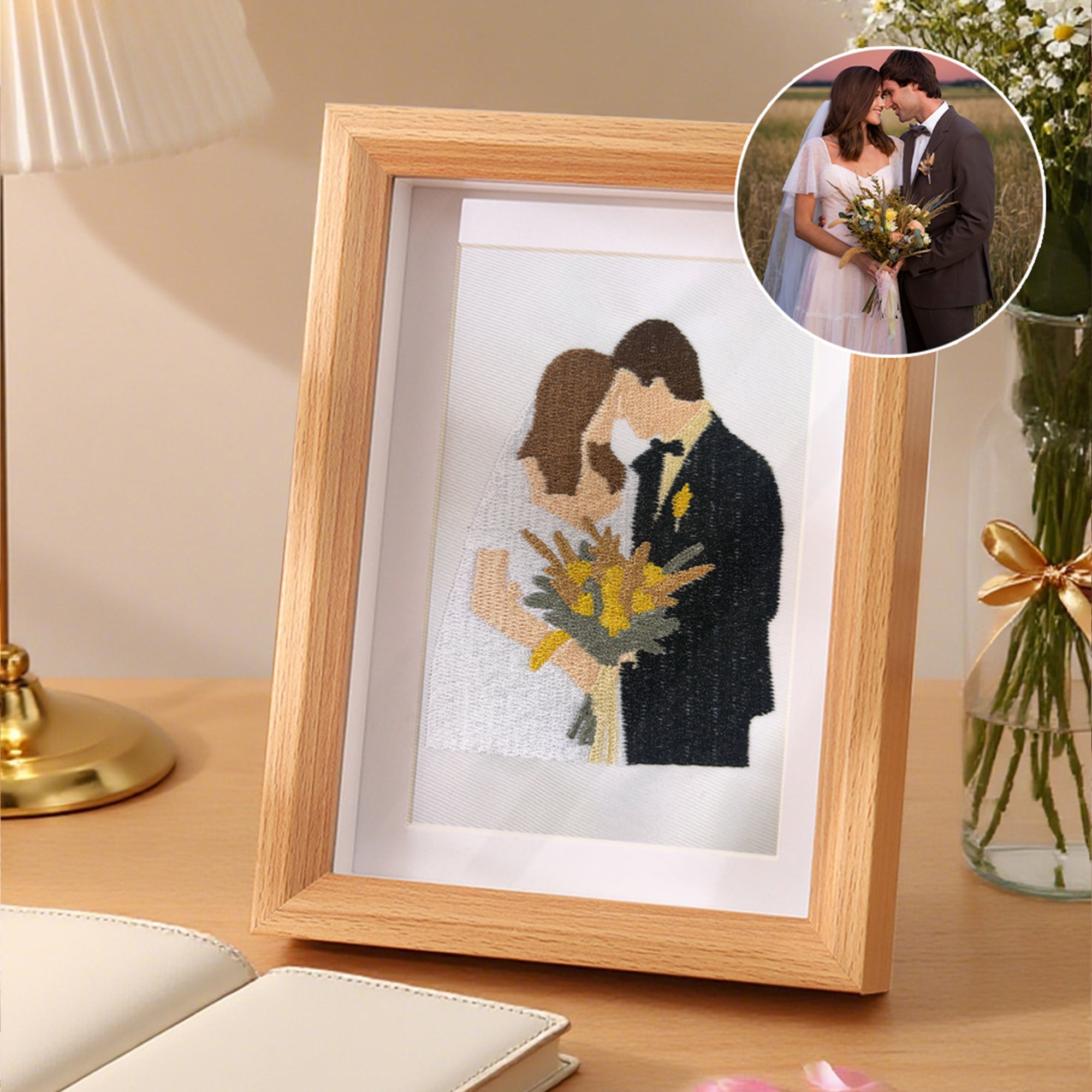 Bordado Personalizado Pintura Artística Marco de Fotos Decoración de Dormitorio Regalo de Aniversario de Boda para Pareja