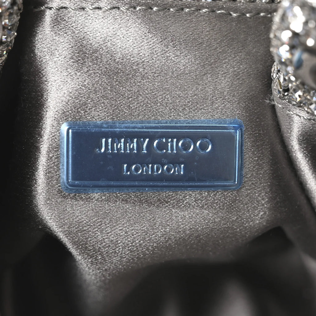Jimmy Choo Satin Crystal Embellished Micro Bon Bon Bag Silver