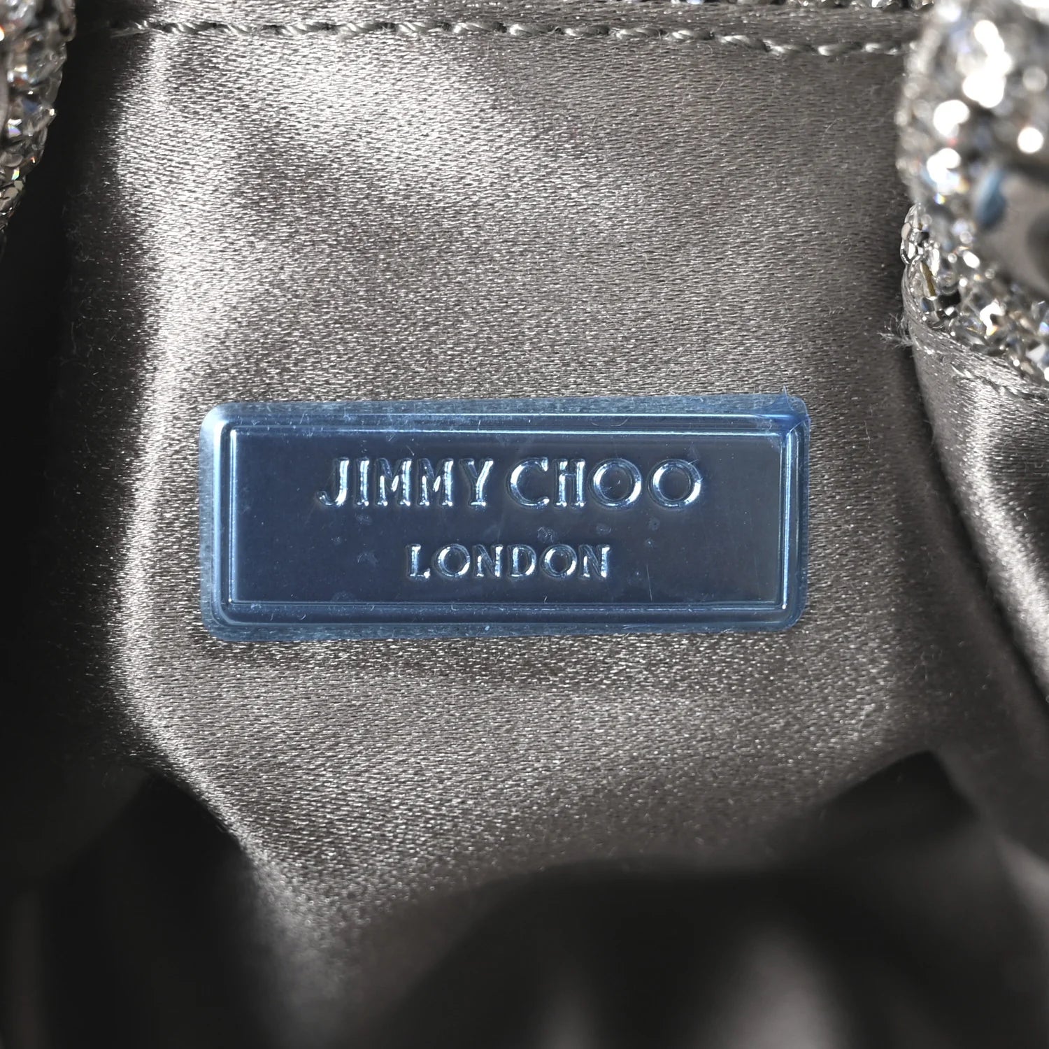 Jimmy Choo Satin Crystal Embellished Micro Bon Bon Bag Silver
