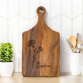 Personalizado Nacimiento Flor Madera Reversible Queso Charcutería Tabla de Cortar con Agarre y Nombre Boda Inauguración de la Casa Regalo para la Familia Amigo