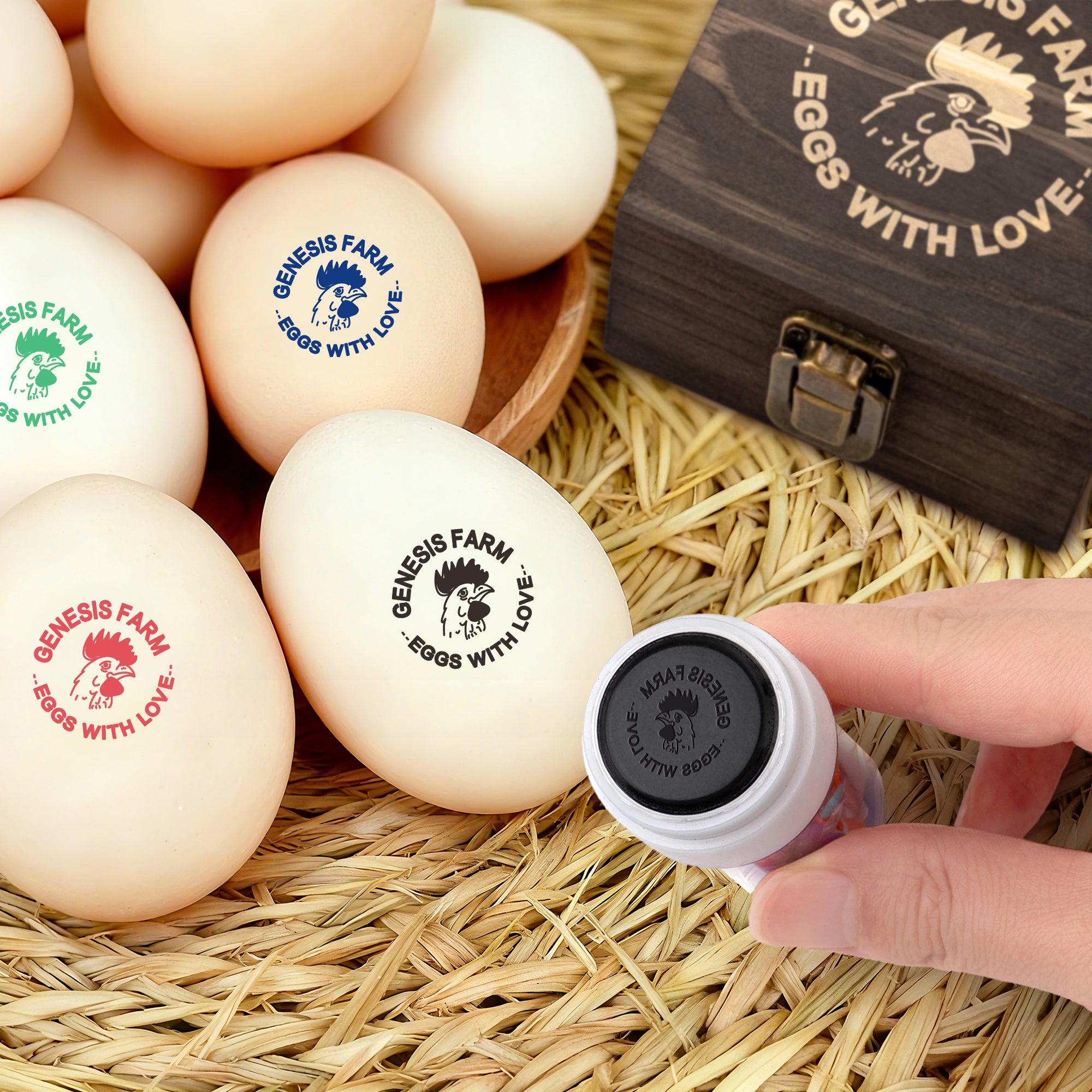 Silueta de gallina personalizada Sello de pétalos de huevo Etiqueta de seguridad para huevos de granja con caja y tinta de calidad alimentaria Regalo de cumpleaños para granjero criador familiar