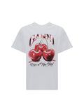 Ganni Cherry-Print Relaxed T-Shirt — White