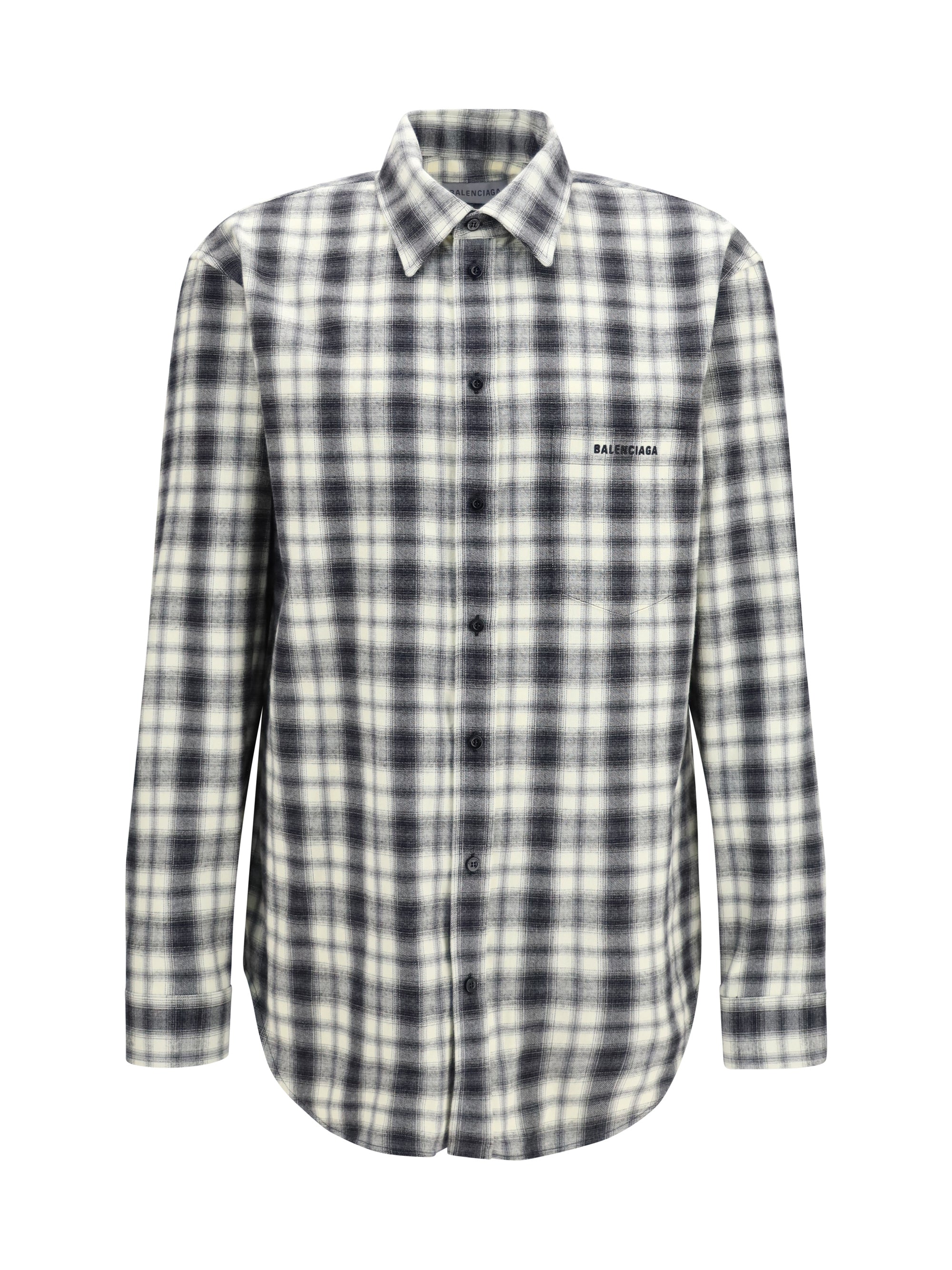 Balenciaga Checked Cotton Flannel Shirt — White