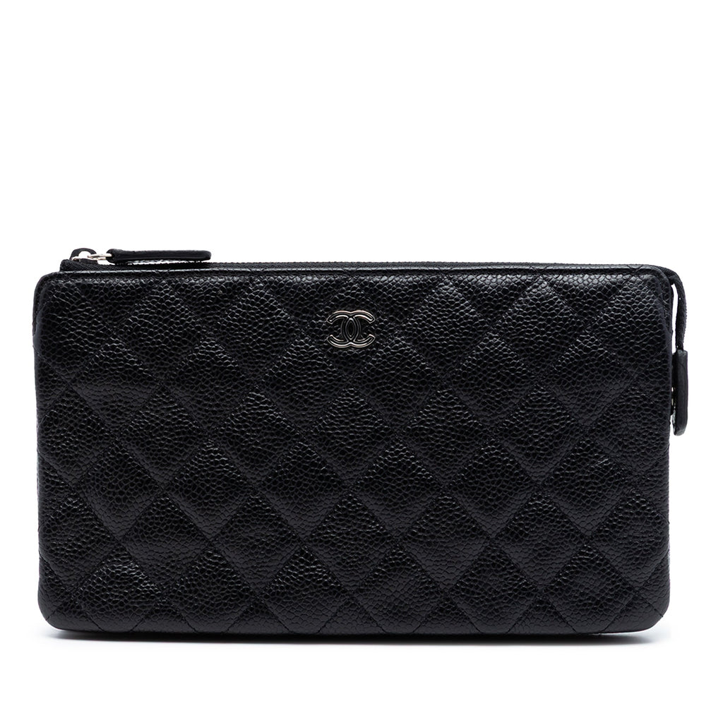 Small CC Quilted Caviar Zip Pouch