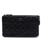 Small CC Quilted Caviar Zip Pouch