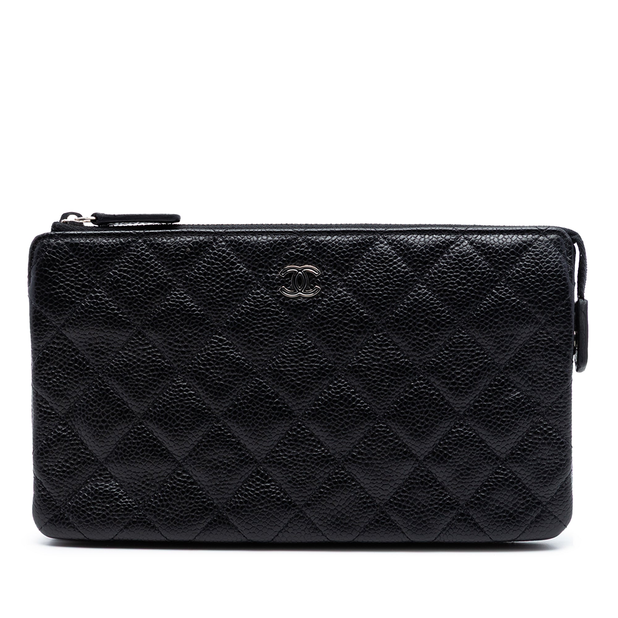 Small CC Quilted Caviar Zip Pouch