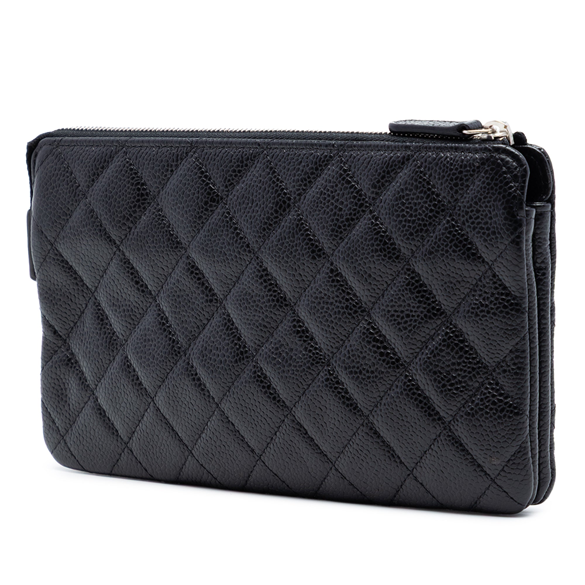 Small CC Quilted Caviar Zip Pouch