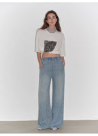 Dream Street Cool Lyocell Denim Drape Relaxed Elastic Waist Straight Leg Wide Leg Pants Summer