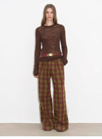 Vintage Opportunity High-Proportion Merino Wool Single Pleated Plaid Tweed Low-Rise Wide-Leg Casual Pants