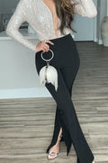 High Rise Slit Bell Bottoms Skinny Pants