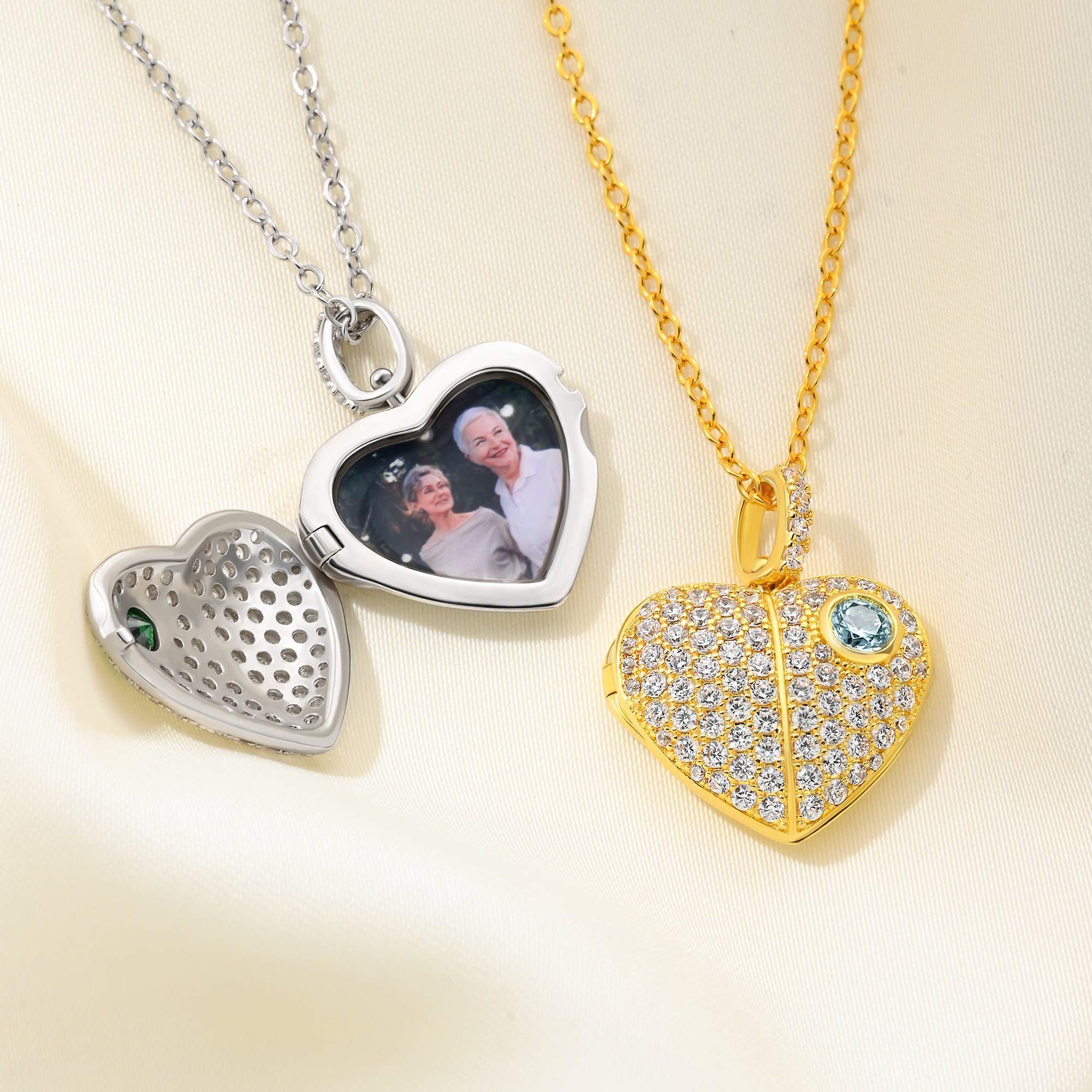 Personalizada Birthstone Foto Corazón Locket Collar Dainty Joyería Aniversario Cumpleaños San Valentín Día de regalo para las mujeres