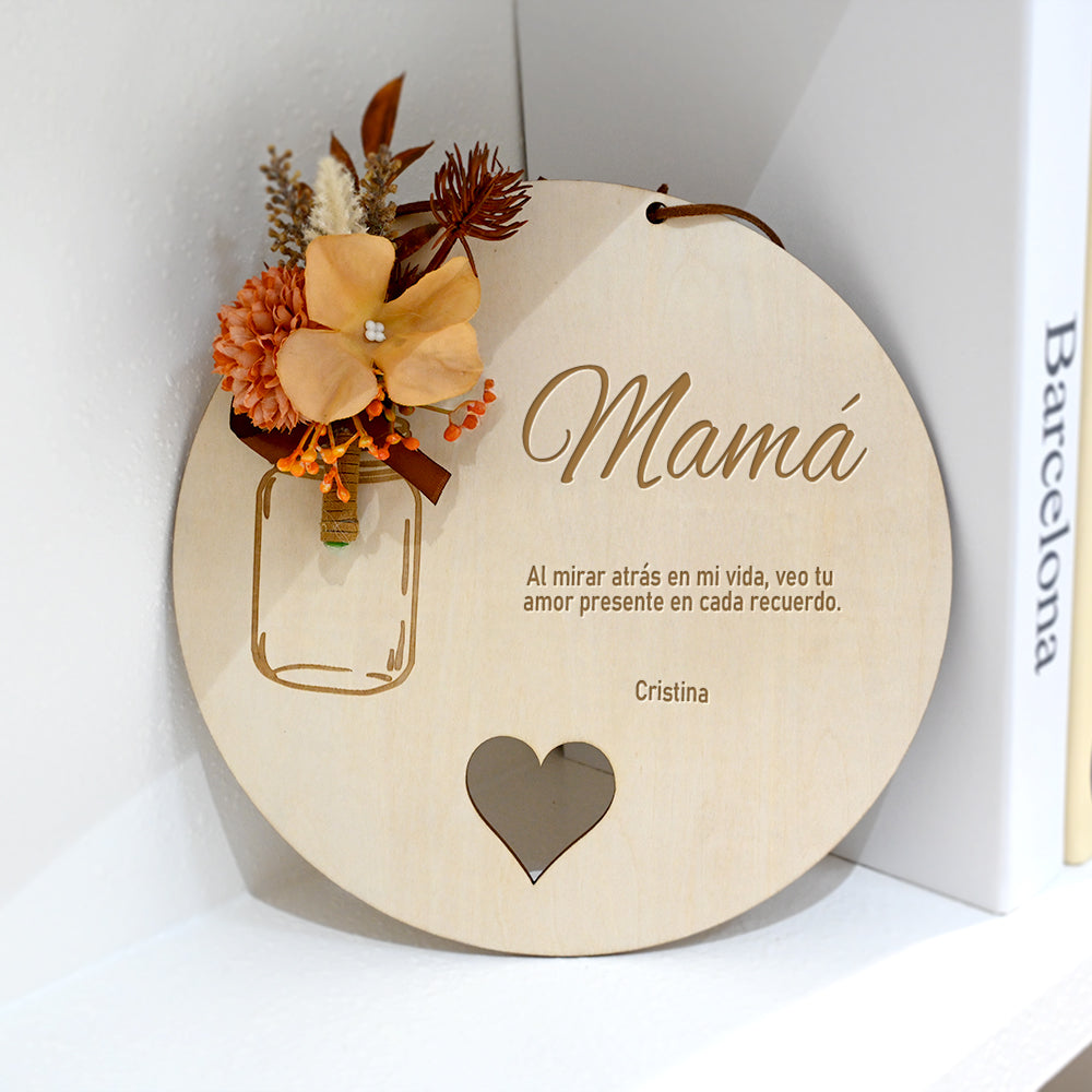 Adorno de madera con flor artificial personalizado con nombre y texto decoración para el hogar regalo de el Día de la Madre para madre y abuela