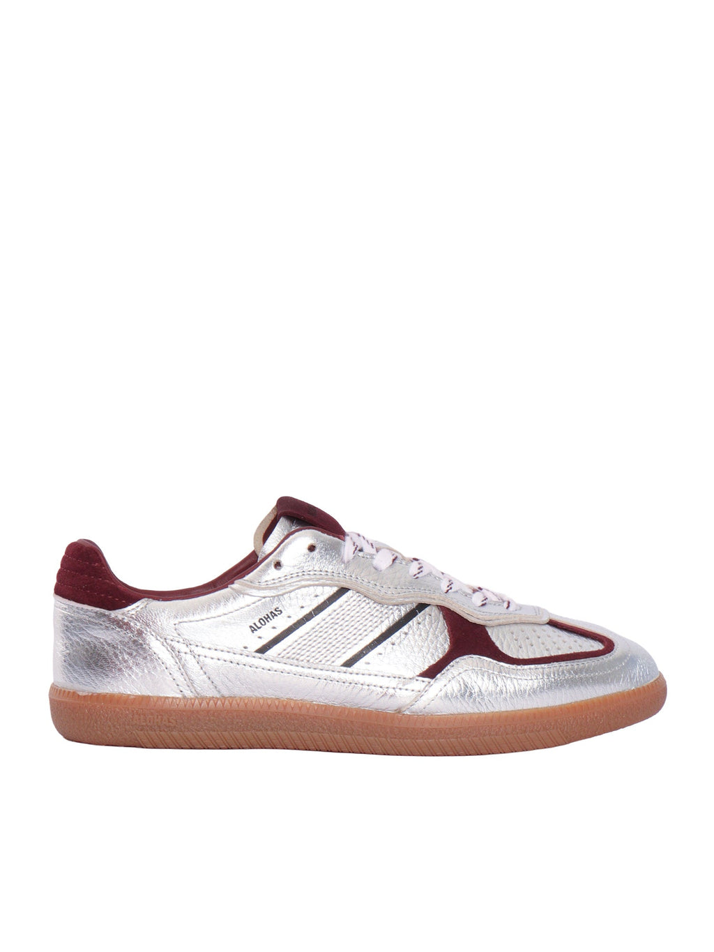 Tb.490 Grain Shimmer Silver & Burgundy Leather Sneakers Altezza Tacco 2 Cm - 395