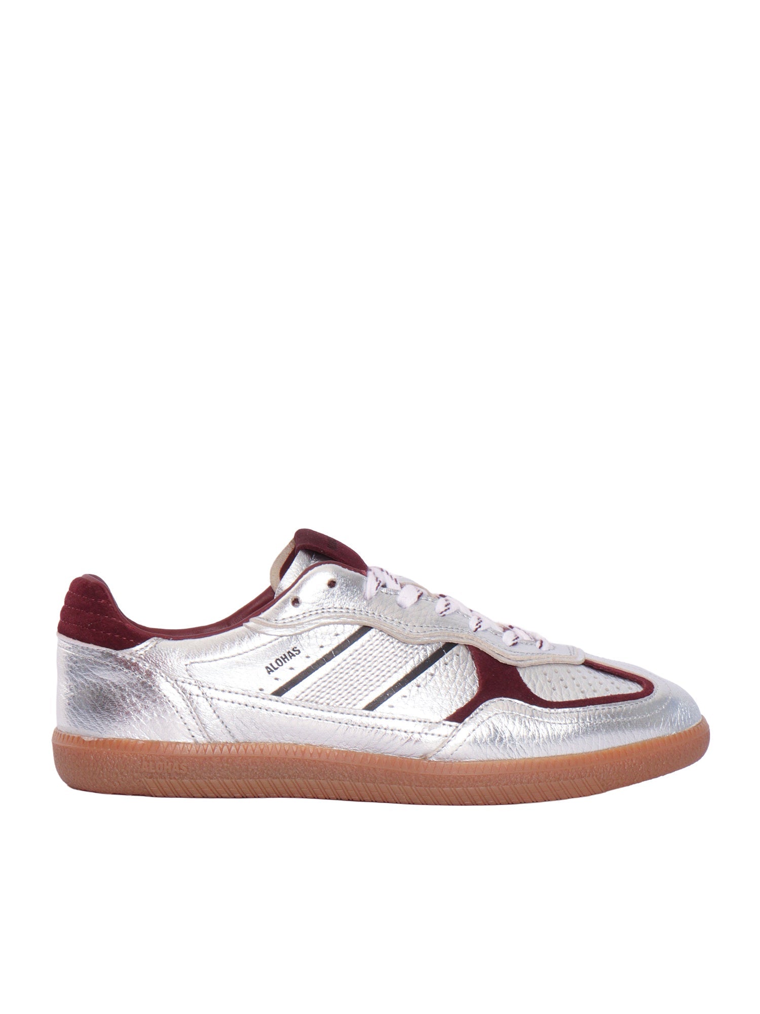 Tb.490 Grain Shimmer Silver & Burgundy Leather Sneakers Altezza Tacco 2 Cm - 395