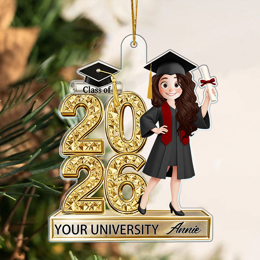Adorno de acrílico personalizado con el nombre y el año de un simpático personaje de dibujos animados Fiesta de graduación Regalo para graduados