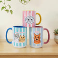 Personalizada acuarela línea de dibujo de la foto del animal doméstico a rayas taza de cerámica con el nombre de uso diario mascota recuerdo de regalo para el dueño del animal doméstico amante