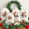 Personalizado Santa Claus muñeco de nieve sombrero de Navidad inicial bolsa de regalo de lona de cordón con el nombre de la víspera de Navidad regalo de la fiesta para los niños amigos de la familia
