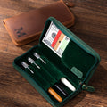 Monograma personalizado 3 ranuras divididas Caballo Loco Estuche de cuero con nombre Accesorios portátiles Viaje Cumpleaños Regalo para la familia Amigos Colegas