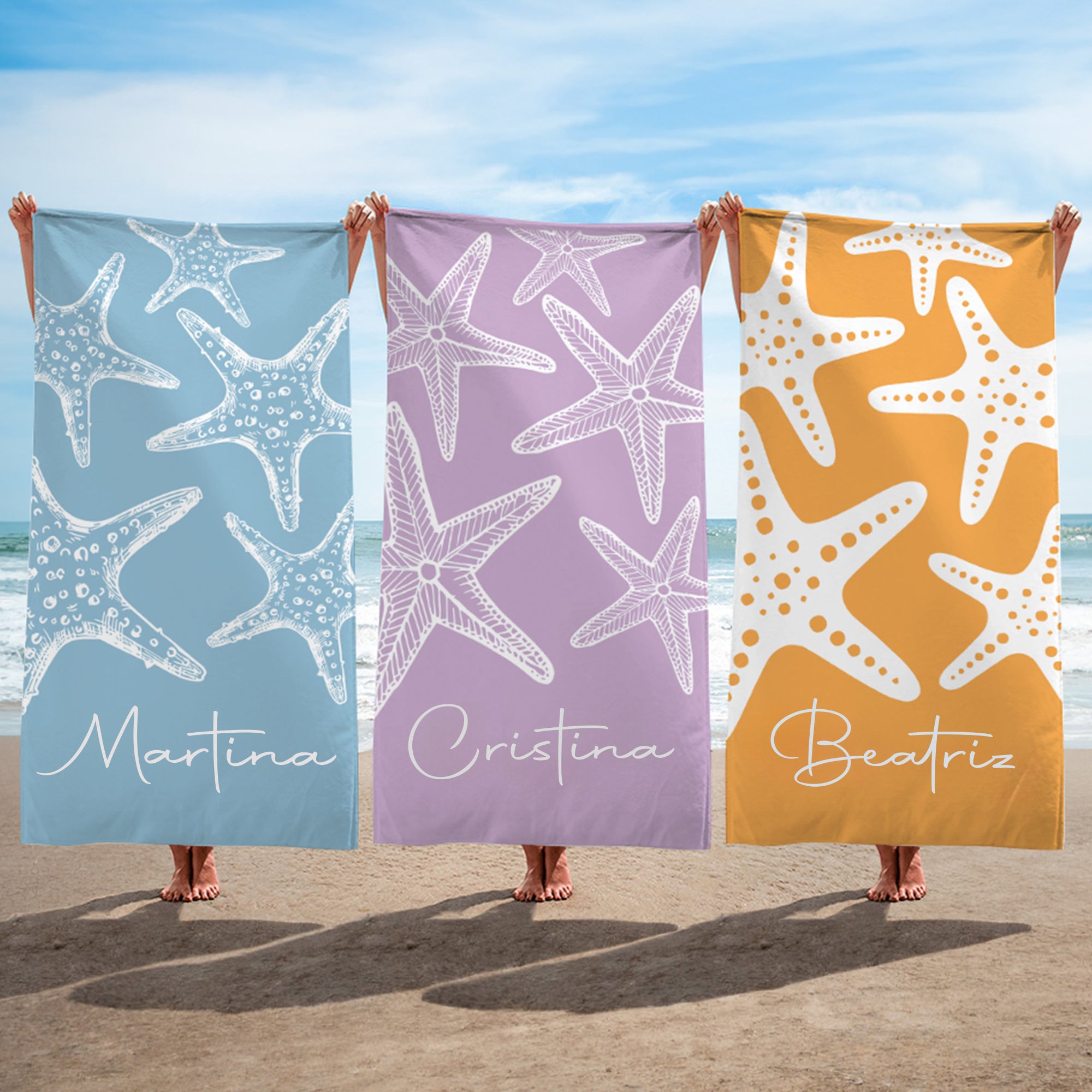 Toalla de playa personalizada de microfibra con nombre y diseño de estrella de mar regalo de cumpleaños y vacaciones para niñas y mujeres
