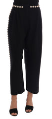 Women's Black Wool Stretch Crystal Pants
