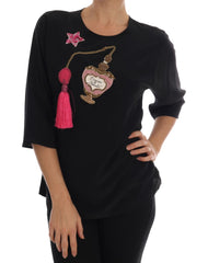 Women's Black Silk Fairy Tale Top Crystal Blouse