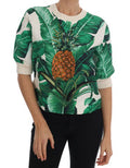 Women's Pineapple Banana Sequins Crewneck Sweater Cotton Clothing