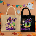 Sombrero de Bruja Personalizado Inicial Halloween Caricatura Personaje Bolsa de Yute con Nombre Fiesta de Halloween Regalo para Niños Niñas