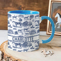 Taza de café de cerámica con texto y posavasos personalizada con motivos ecuestres multicolor Regalo de cumpleaños de aniversario para vaqueras ecuestres