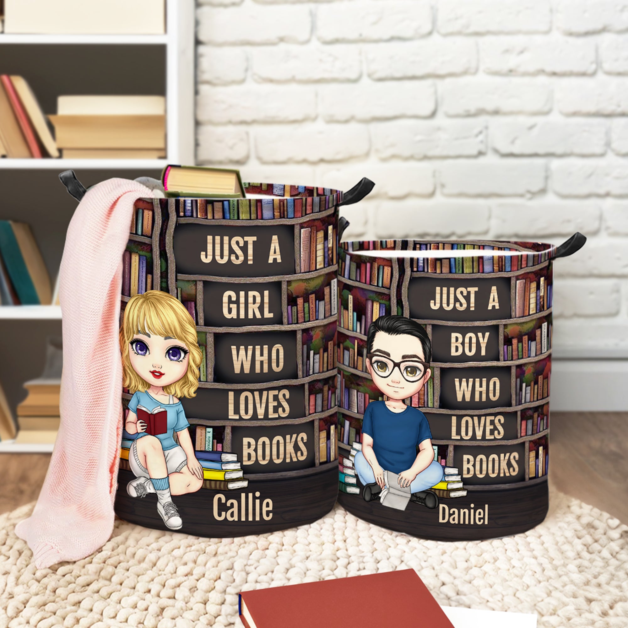 Cesto de la ropa con asa personalizado con el nombre de un personaje de dibujos animados de la lectura Regalo de aniversario de cumpleaños para estudiantes amantes de los libros