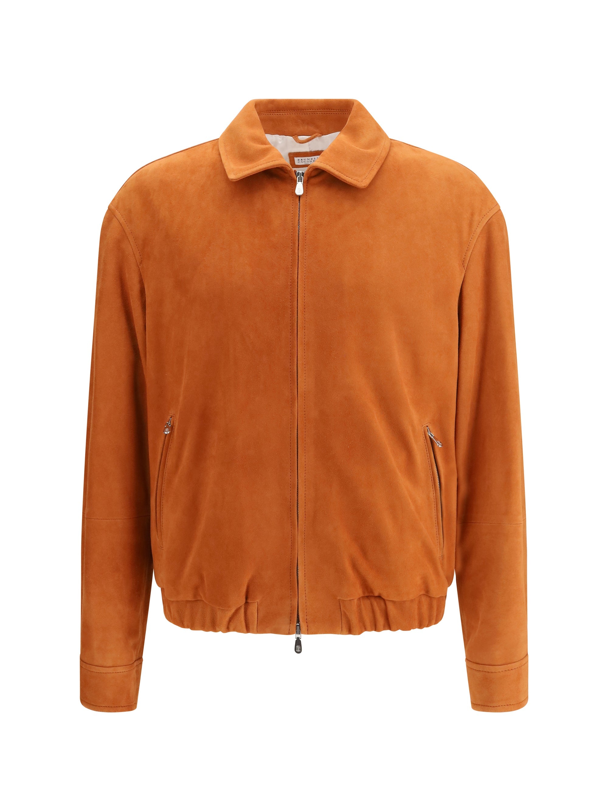 Brunello Cucinelli Calf Leather Jacket — Orange