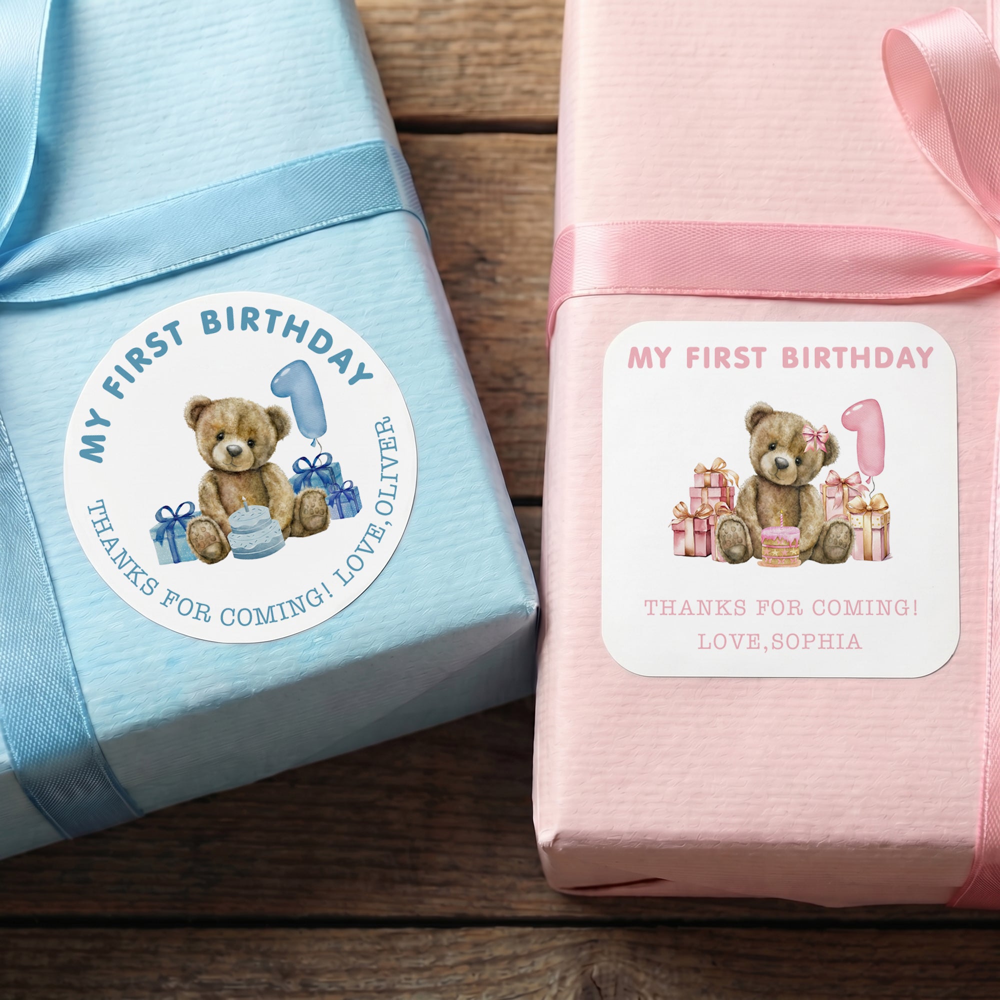 Personalizado lindo oso de peluche Mi Primer Cumpleaños Etiquetas Adhesivas con Nombre DIY Regalo Decoración Baby Shower Cumpleaños Favor para Niños