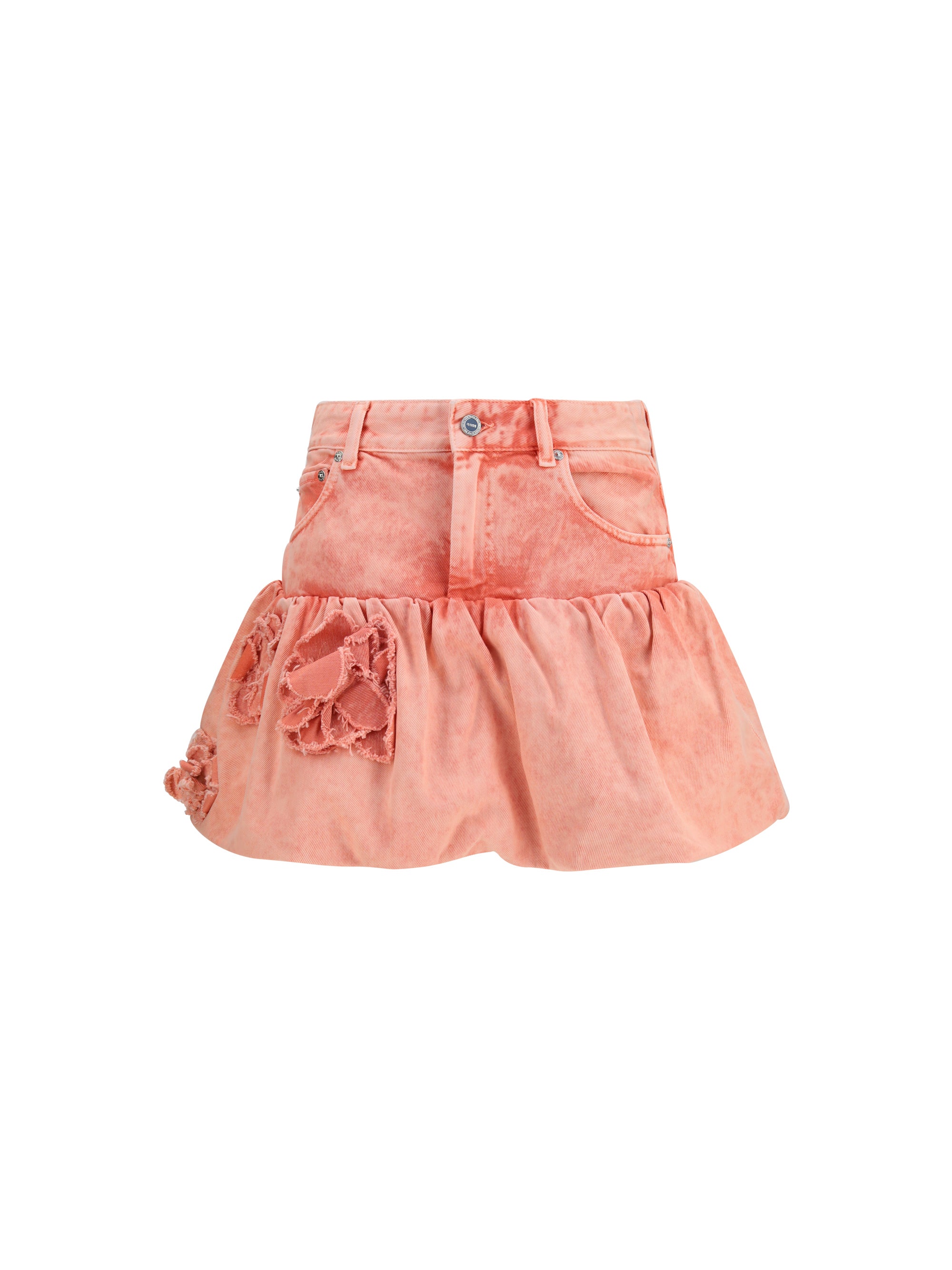 Ganni Denim Bubble with Appliqué Roses Skirt — Pink