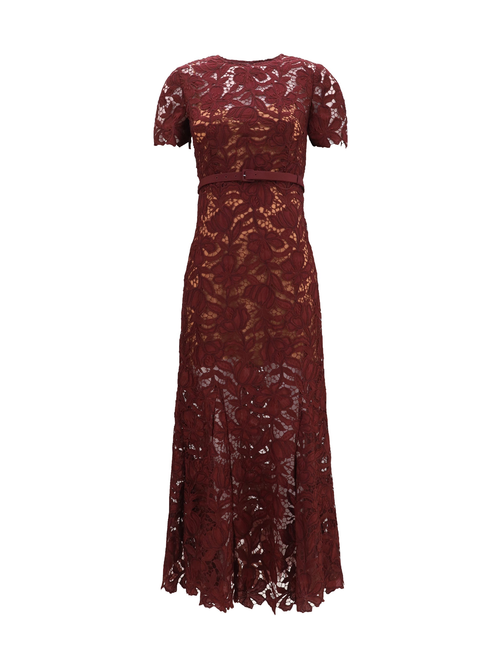 Self-Portrait Lace Midi Dress — Burgundy