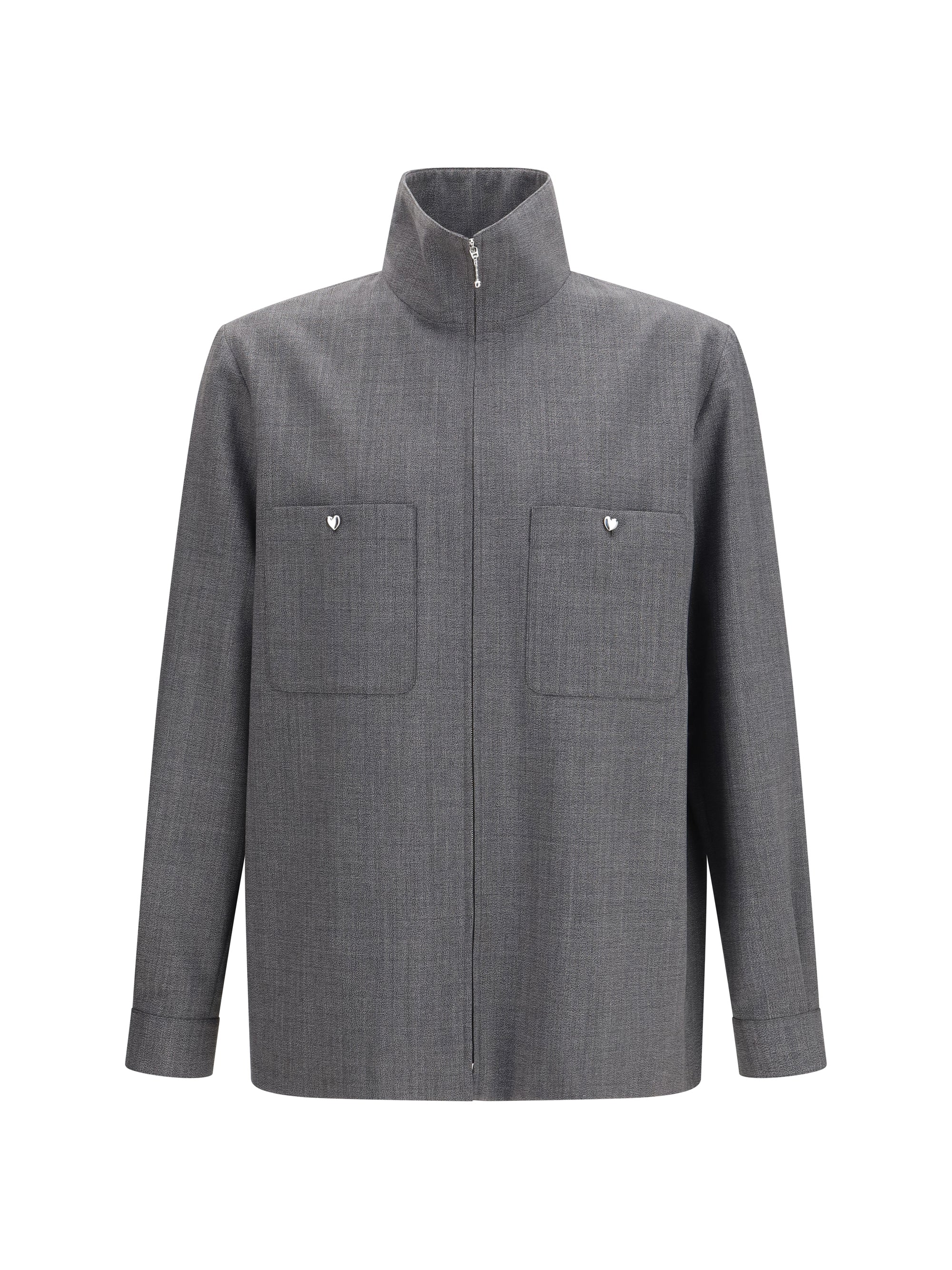 Valentino Mouliné Wool Shirt Jacket — Gray