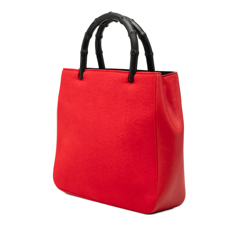 Wool and Calfskin Bamboo Top Handle Bag