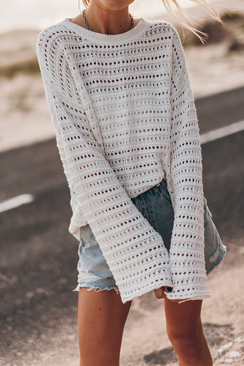 Crewneck Long Sleeves Hollow Out Boho Knitting Pullovers
