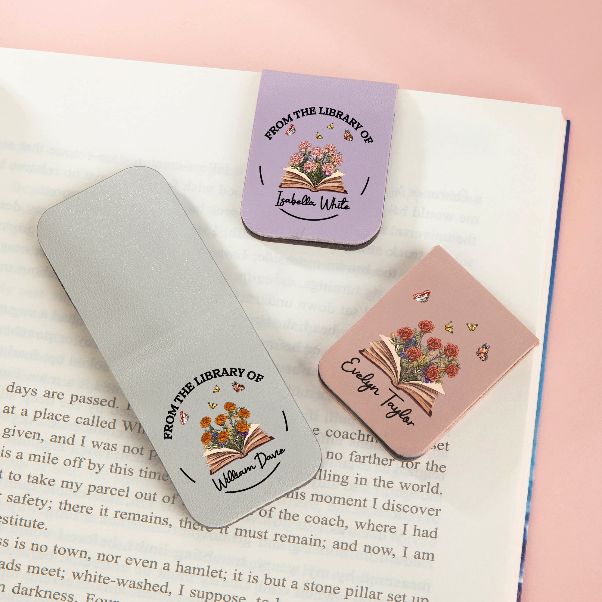Personalizado De La Biblioteca De Nacimiento Flor De Cuero De La PU Marcapáginas Magnético Clip Con Nombre Regalo De Cumpleaños Para Los Amantes De Los Libros Ratones De Biblioteca