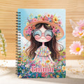 Cuaderno de espiral A5 personalizado con nombre y 120 páginas rayadas para uso diario, regalo de cumpleaños de viaje para niñas, Flower Girl Multicolor