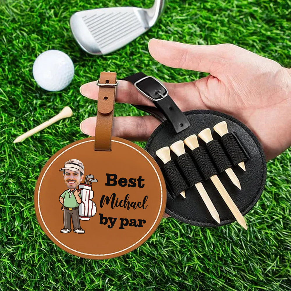 Personalizado Mejor Caricatura Personaje Por Par PU Cuero Golf Tee Bolsa de Almacenamiento Etiqueta con Avatar Foto y Nombre Regalo de Cumpleaños para Jugadores de Golf