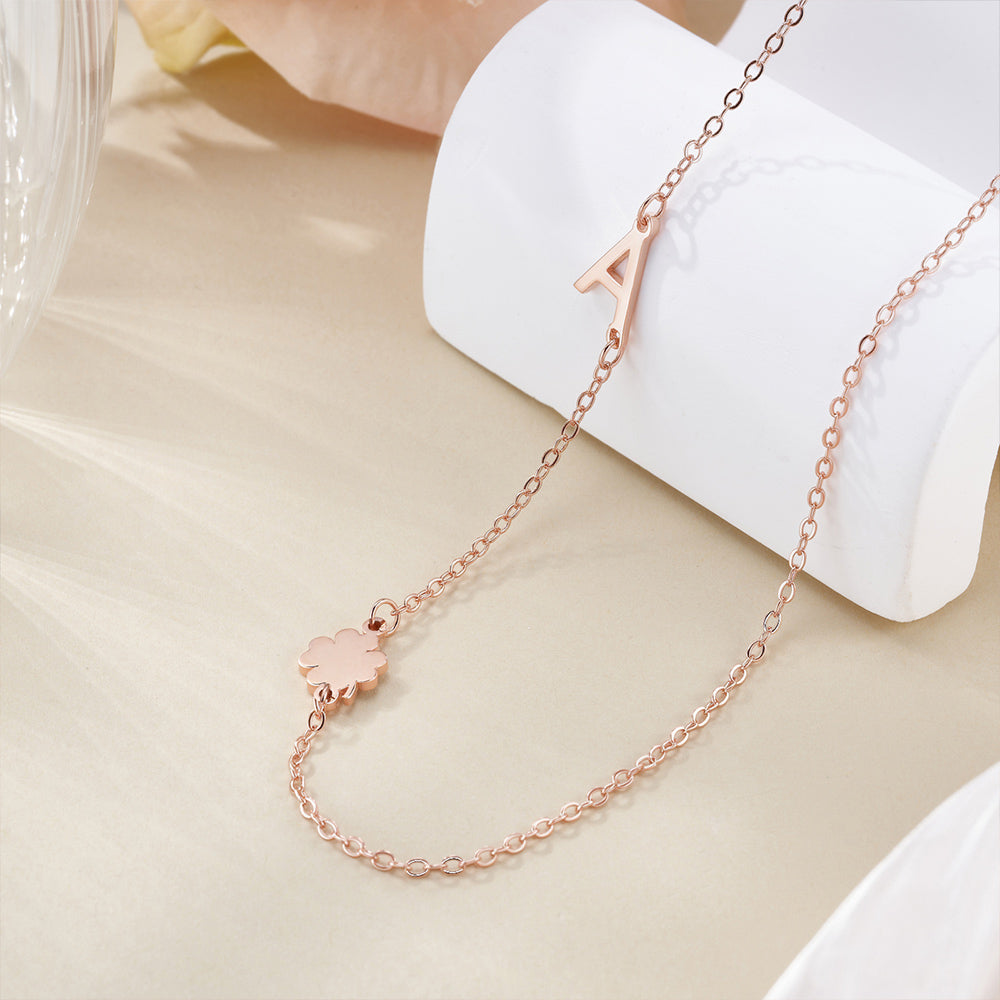 Personalizado delicado trébol de cuatro hojas collar de impresión de la pata con la inicial Aniversario Cumpleaños Regalo para Mujeres dueños de mascotas Amantes