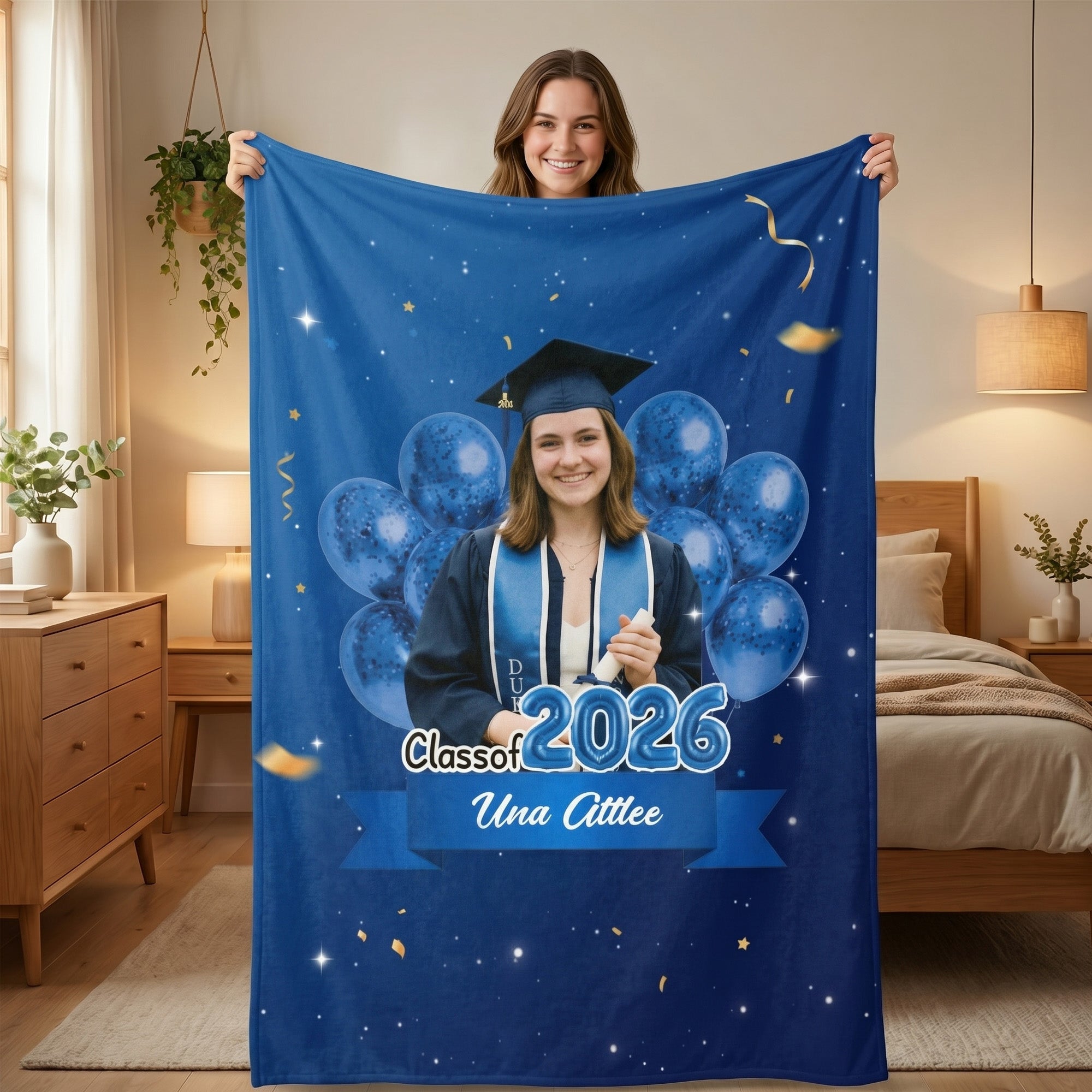 Foto de Graduación Personalizada Manta Suave Multicolor con Nombre y Año Uso Diario Decoración de Fiesta Regalo de Graduación para Graduados