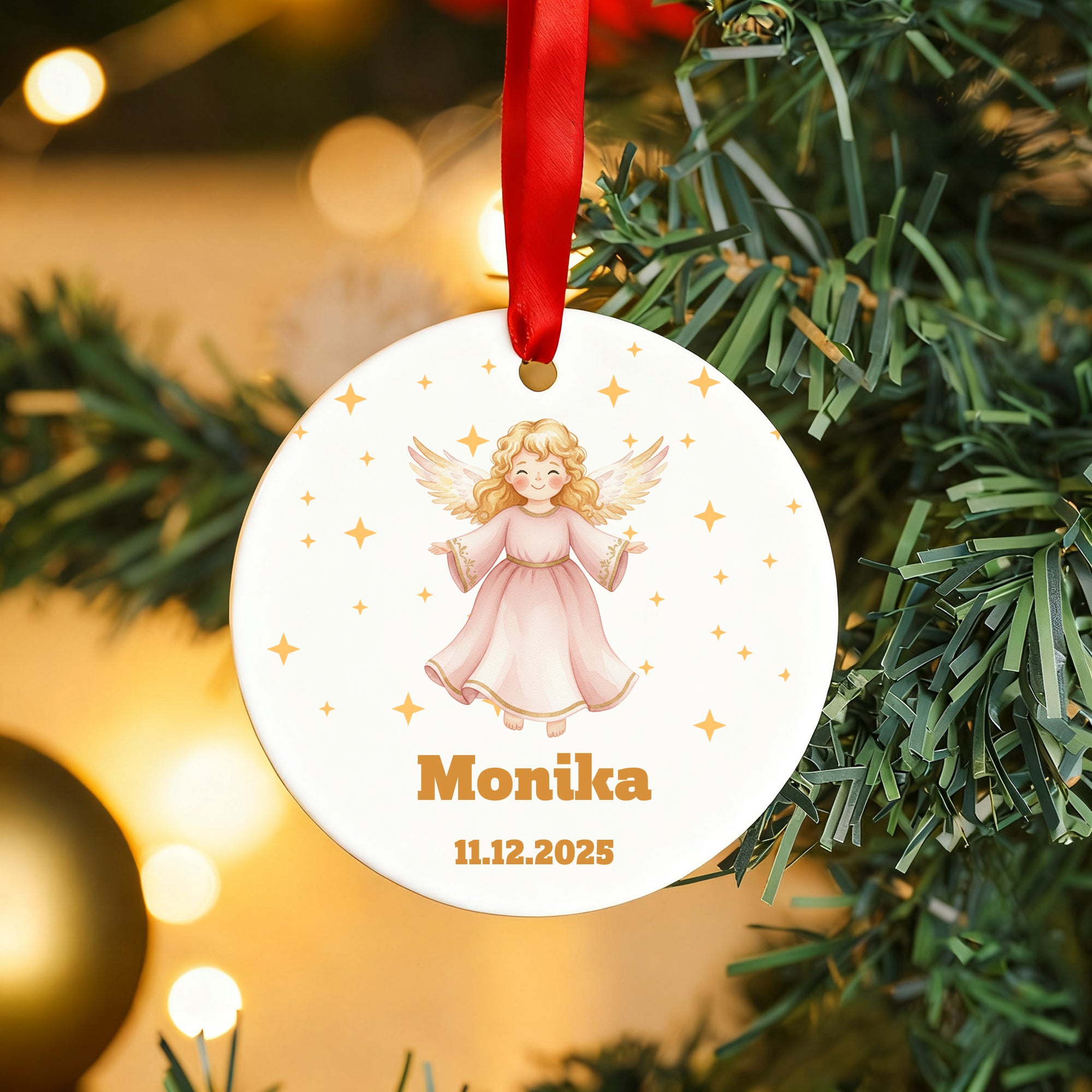 Ángel de Navidad personalizado Adorno de cerámica con nombre y fecha Árbol Decoración del hogar Regalo de Navidad para la familia Amigos