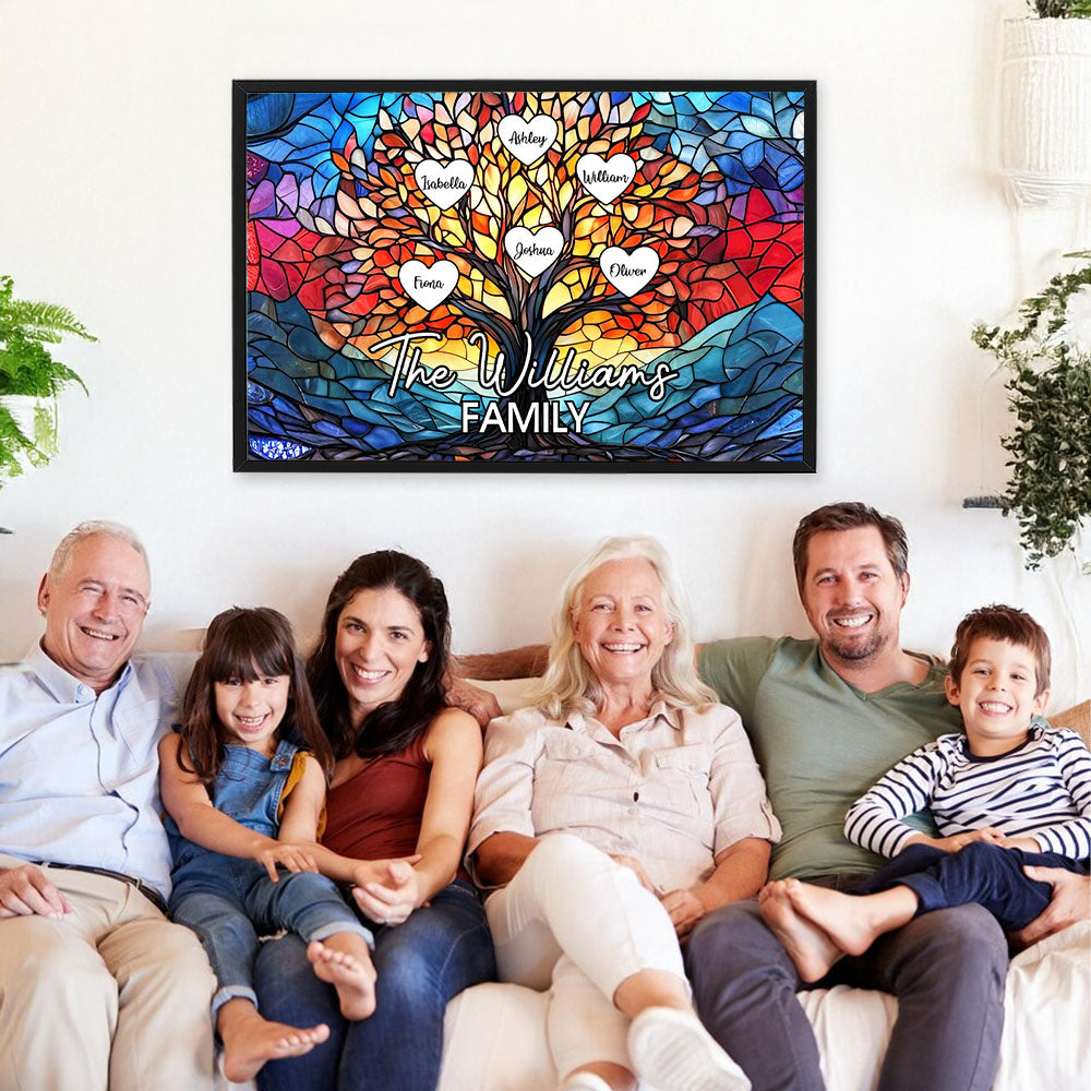 Arte de cristal personalizado Árbol de la vida familiar Pintura al óleo sin marco con 2-20 nombres y textos Decoración del hogar Día de la madre Cumpleaños Regalo para mamá Abuela